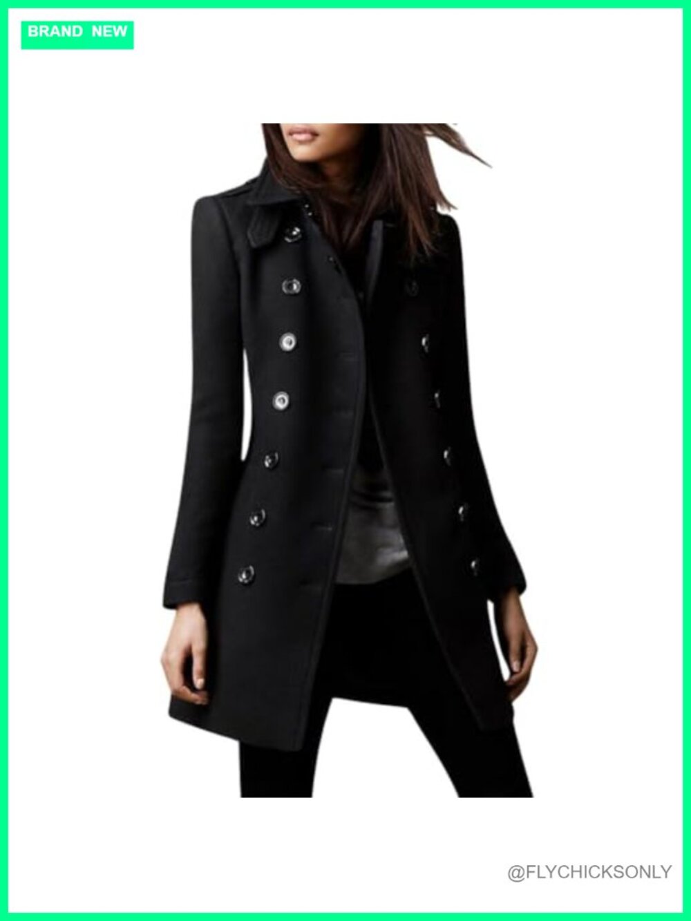 Women's Double Breasted Wool Blend Pea Coat Collared Trench